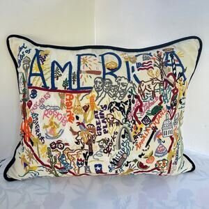 Catstudio AMERICA Embroidered Pillow 18x24 Handmade Colorful USA Decor